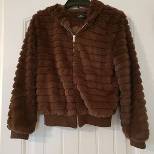 Love Tree Faux Fur Brown Zip Up Sweater